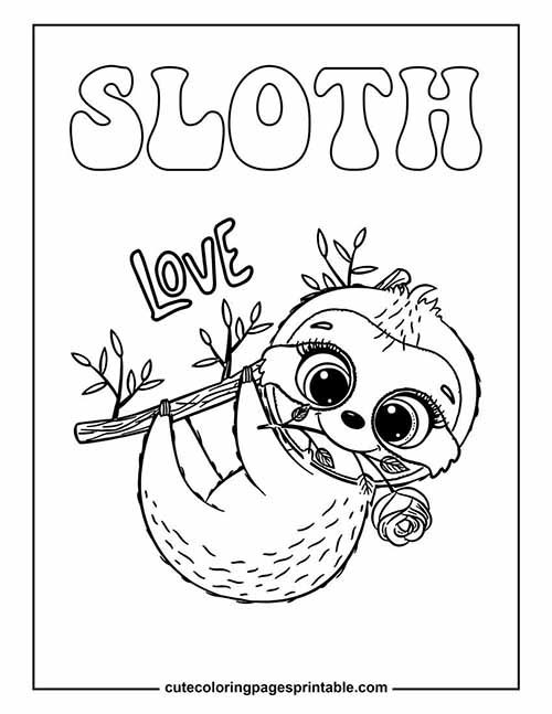 Coloring Page Of Sloth Hanging With Branches