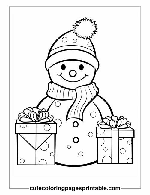 Coloring Page Of Snowman With Wrapped Gifts