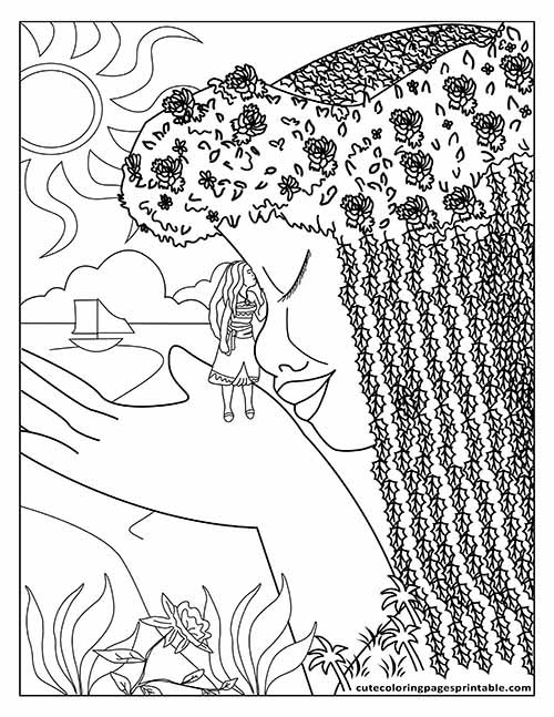 Moana Coloring Page Of Te Fiti Standing With Trees