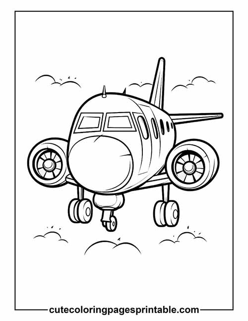 Airplane With Clouds Floating Coloring Page