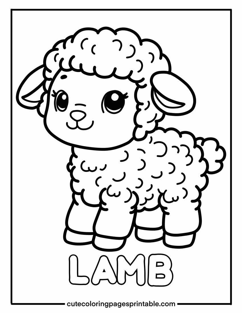 Coloring Page Of Baby Animal Lamb With Smiling Eyes