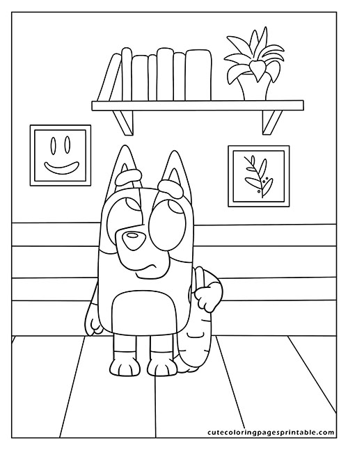 Bluey Coloring Page Of Bluey Bingo Smiling With Plant