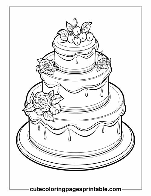 Coloring Page Of Cake Icing With Topping Cherries