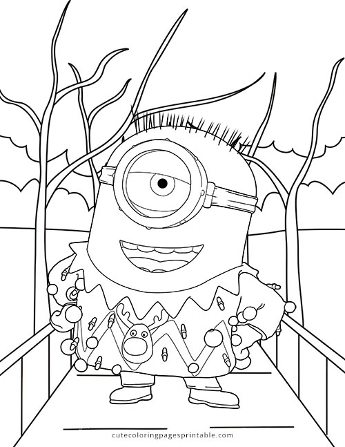 Despicable Me Coloring Page Of Carl Minion With Trees Smiling Featuring King Bob