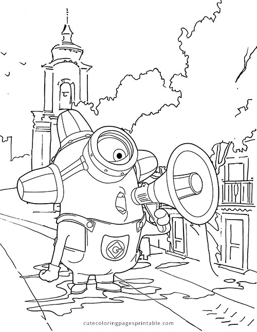 Carl Minion Looking Through Binoculars Despicable Me Coloring Page Purple Minion