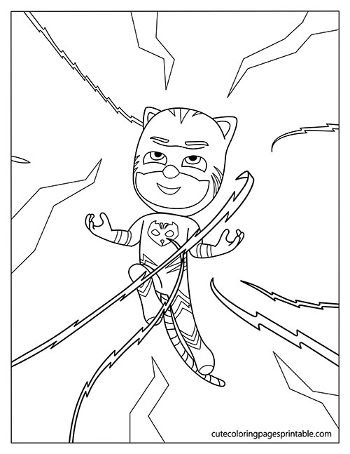 Pj Masks Coloring Page Of Catboy Balancing On Branch