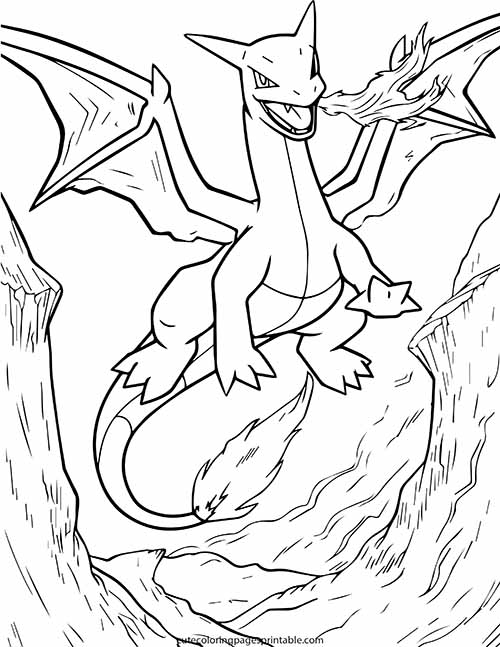 Pokemon Coloring Page Of Charizard Trees Swaying