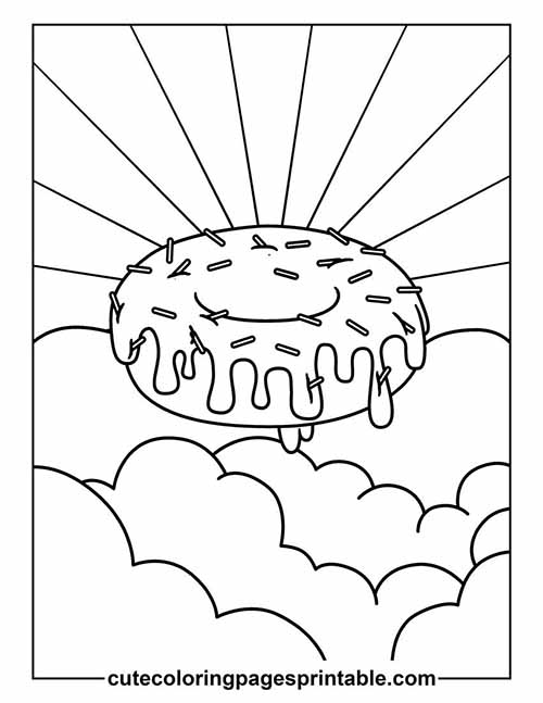 Donut With Sunrays Streaming Coloring Page