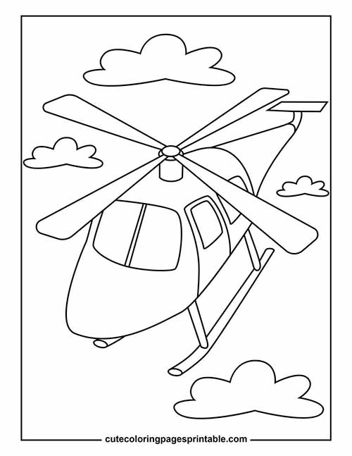 Coloring Page Of Helicopter Flying With Clouds