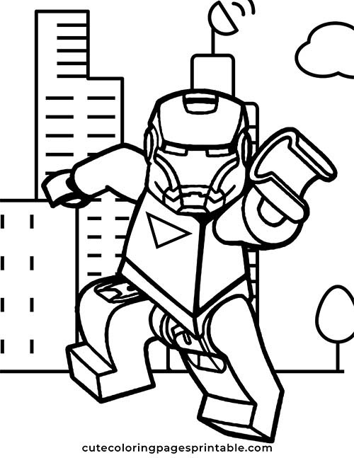 Lego Coloring Page Of Iron Man Jumping