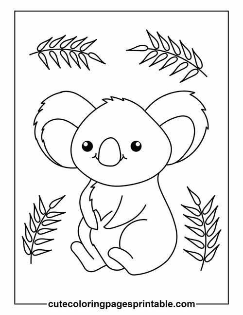 Koala Sitting With Leaves Coloring Page