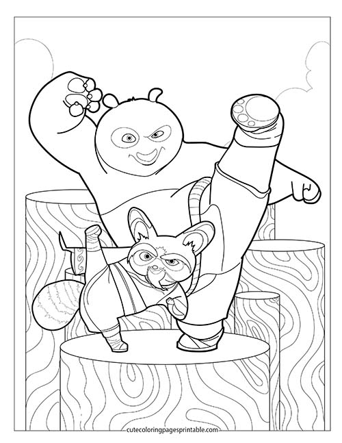 Coloring Page Of Kung Fu Panda Playing With Swords