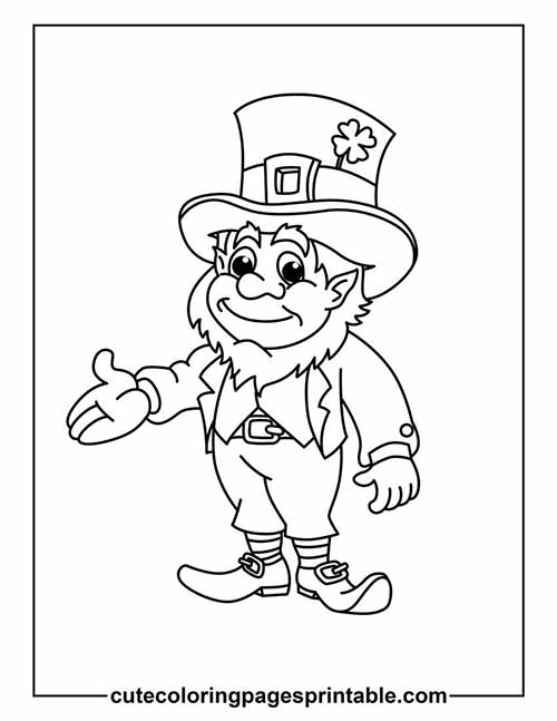Leprechaun With Clover Showing Coloring Page