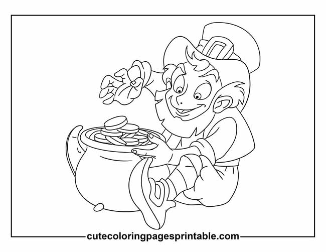 Coloring Page Of Leprechaun With Coins Spilling