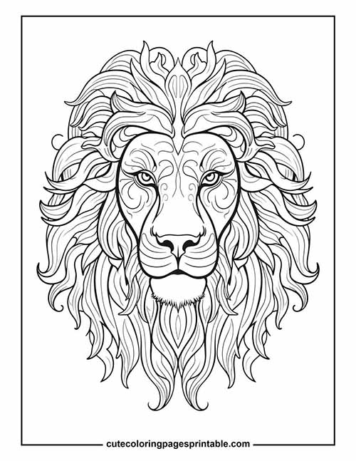 Lion Staring With Mane Flowing Coloring Page