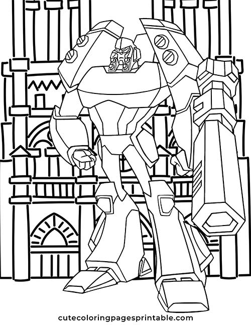 Megatron Standing With Cathedral Transformers Coloring Page