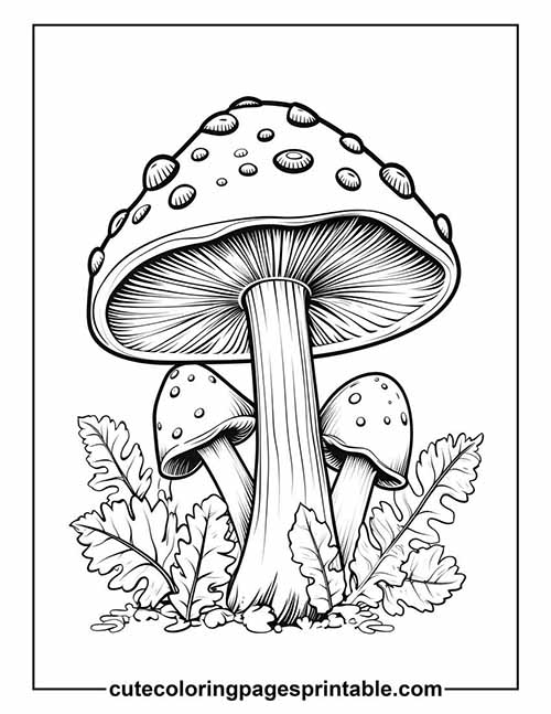 Mushroom With Ferns Growing Coloring Page