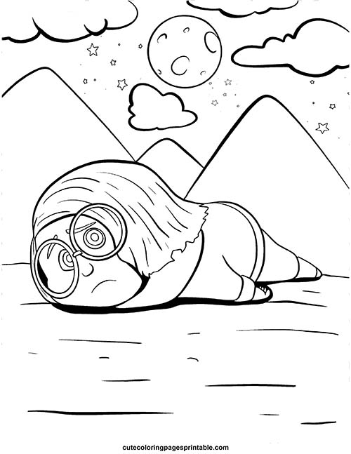 Sadness Laying Down With Stars Inside Out Coloring Page