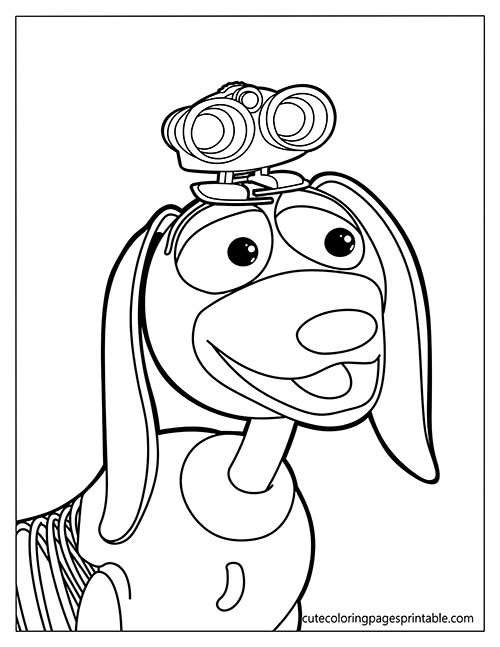 Toy Story Coloring Page Of Slinky Dog Smiling Wearing Binoculars