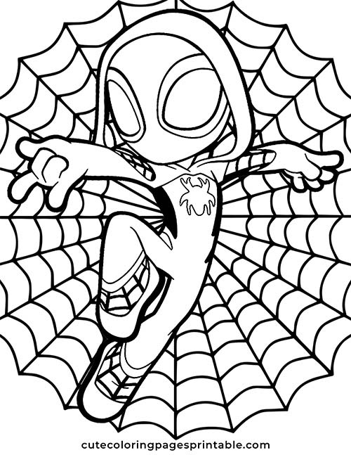 Spider Gwen Swinging With Spider Web Avengers Coloring Page