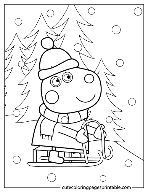 Peppa Pig Coloring Page Of Suzy Sheep Sledding Featuring Ice Cream