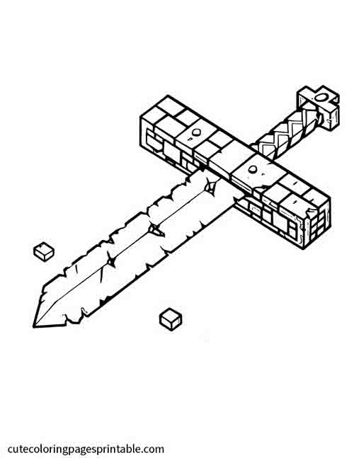 Minecraft Coloring Page Of Sword Floating Above Cubes