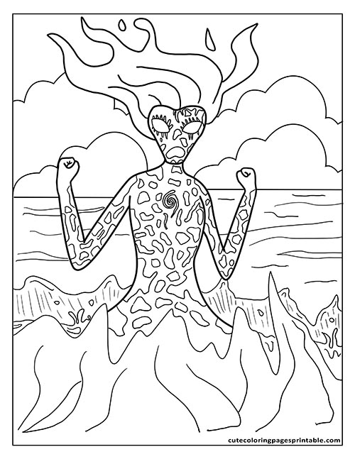 Moana Coloring Page Of Te Ka Rising With Clouds