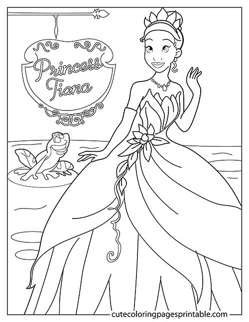 Tiana Waving Disney Princess Coloring Page