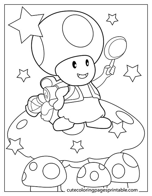 Toad Smiling Standing On Mushrooms Super Mario Bros Coloring Page