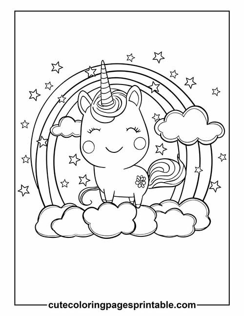Coloring Page Of Unicorn Standing With Stars