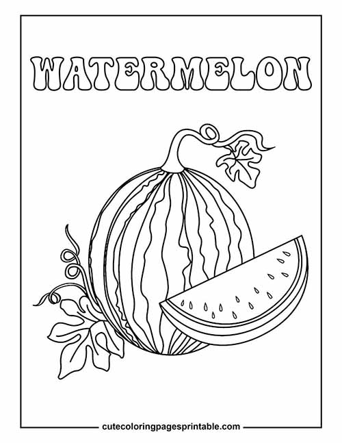 Watermelon With A Sliced Piece Coloring Page