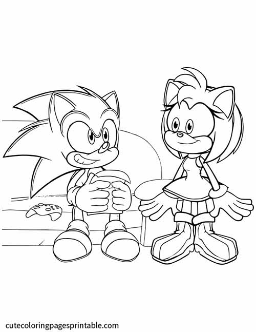 Sonic The Hedgehog Coloring Page Of Amy And Sonic Sitting Smiling