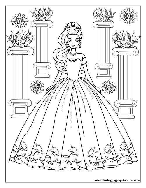 Barbie Coloring Page Of Ball Gown With Flowers