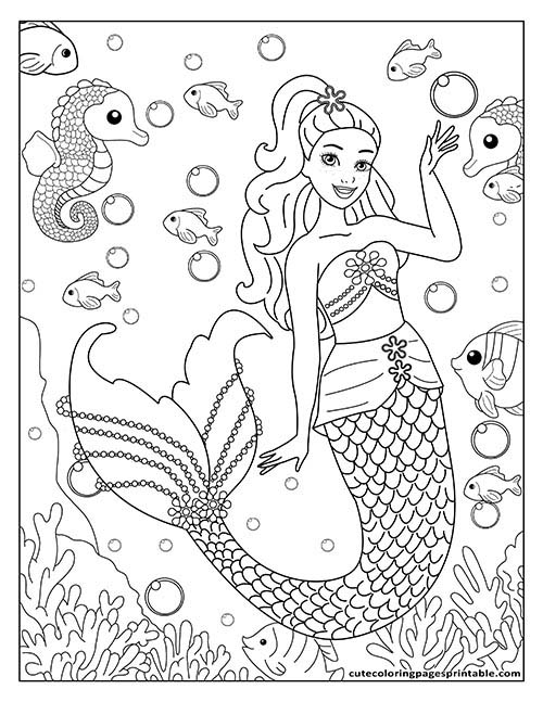 Coloring Page Of Barbie Character Swimming