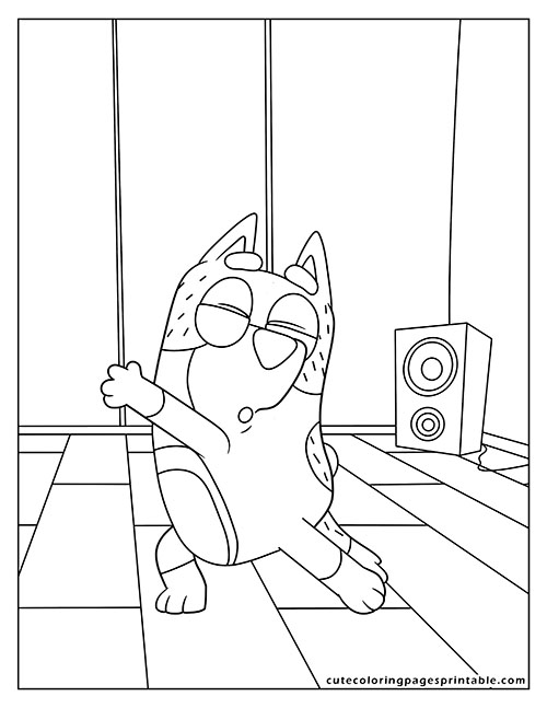Bluey Coloring Page Of Bluey Dad Dancing With Sunglasses