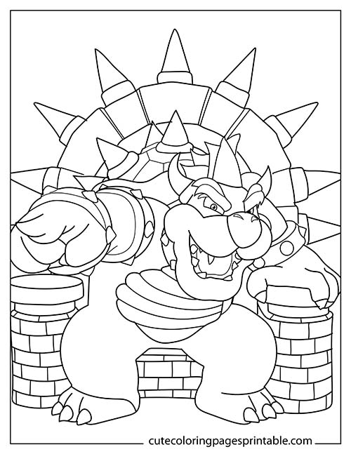 Super Mario Bros Coloring Page Of Bowser Grinning With Sharp Teeth