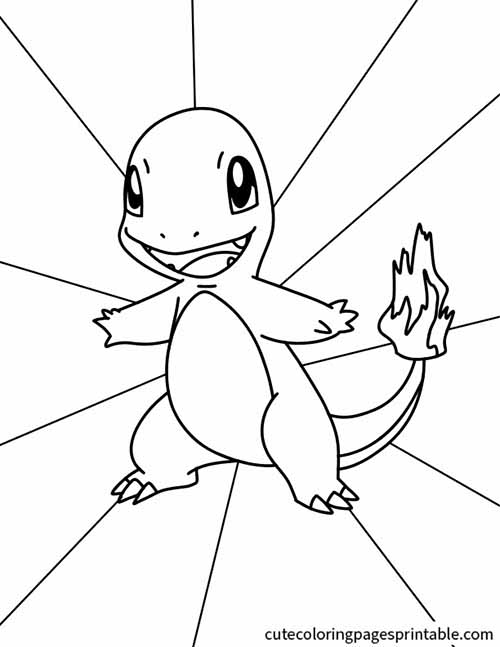Pokemon Coloring Page Of Charmander Standing Happy With Tail Flame Lit