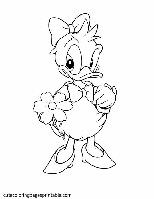 Disney Coloring Page Of Daisy Duck Wearing A Bow Holding A Flower