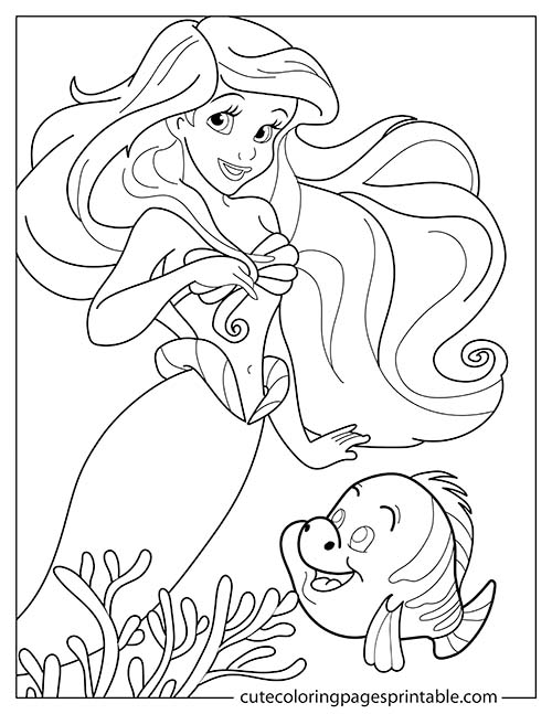 Coloring Page Of Disney Princess Character Swimming Fish