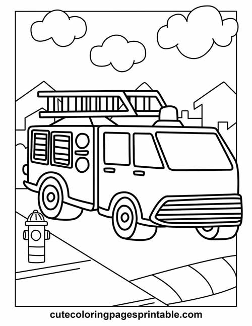 Coloring Page Of Fire Truck Parking With Hydrant