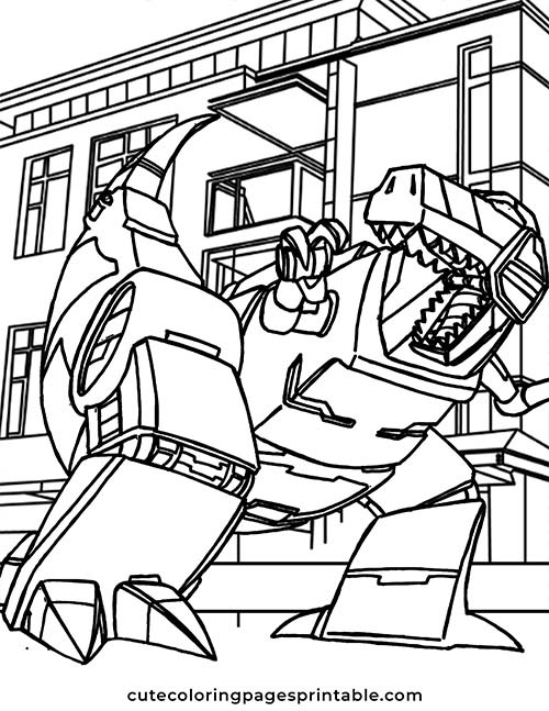 Transformers Coloring Page Of Grimlock With Buildings