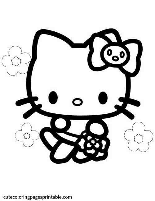 Supercute Adventures Coloring Page Of Hello Kitty Holding Flowers