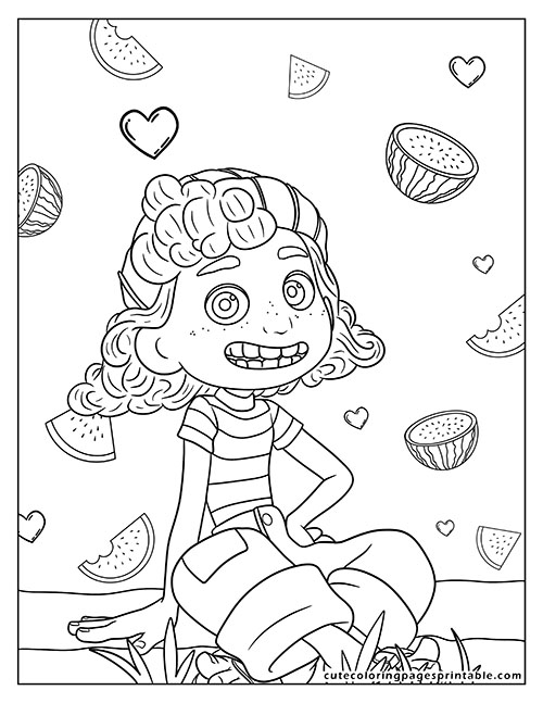 Luca Coloring Page Of Julia Smiling With Watermelons
