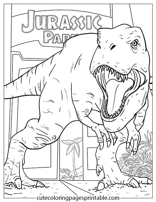 Coloring Page Of Jurassic Park Character T-Rex Roaring