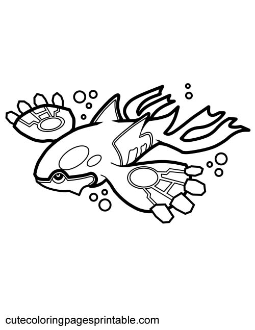 Legendary Pokemon Coloring Page Of Kyogre Swimming With Floating Bubbles