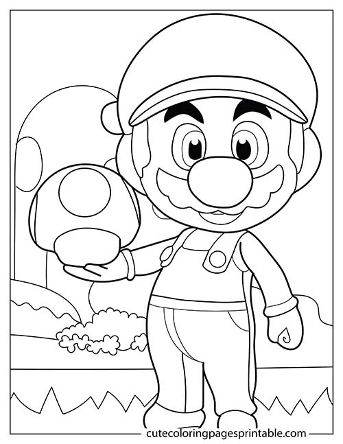 Super Mario Bros Coloring Page Of Mario Holding Mushroom