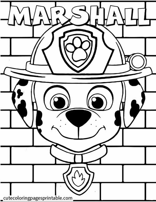 Paw Patrol Coloring Page Of Marshall Standing Before Brick Wall