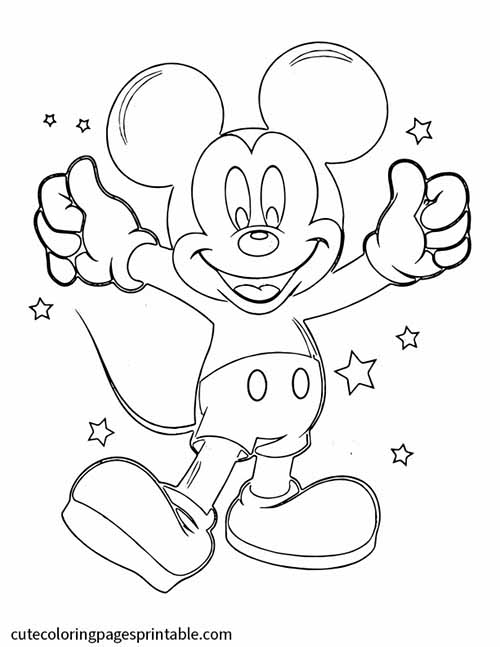 Disney Coloring Page Of Mickey Mouse Smiling With Stars