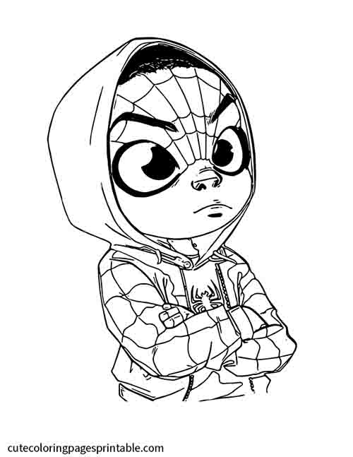 Spider Man Coloring Page Of Miles Morales Wearing A Spider-Man Jacket