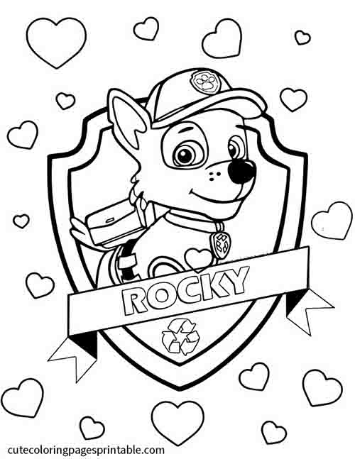 Paw Patrol Coloring Page Of Rocky Smiling Wearing A Cap With Hearts